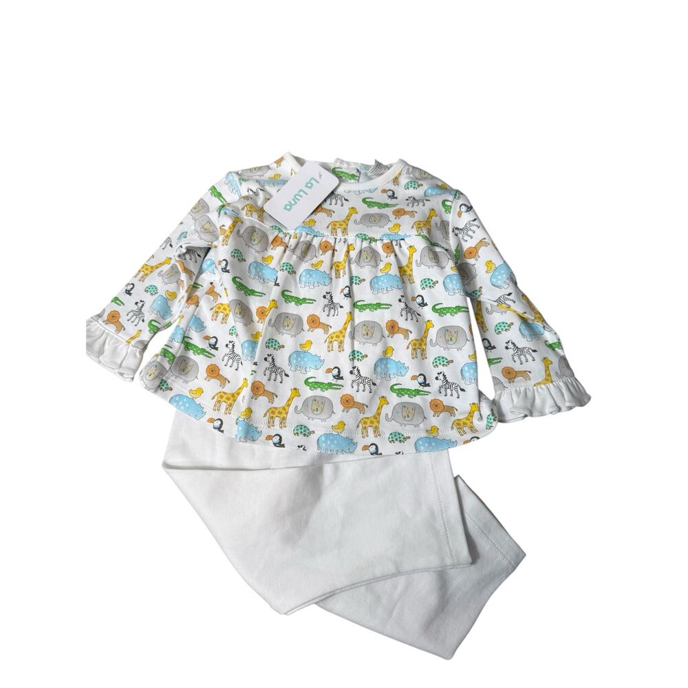 NWT La Luna 12 Month Zoo Animals Peruvian Pima Cotton 2 Piece Outfit Girls